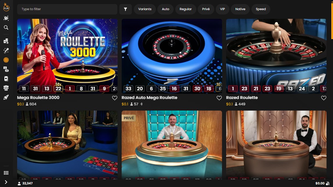 Pragmatic Play Roulette Lobby at Razed